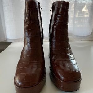 Croc Effect Heeled Ankle Boots